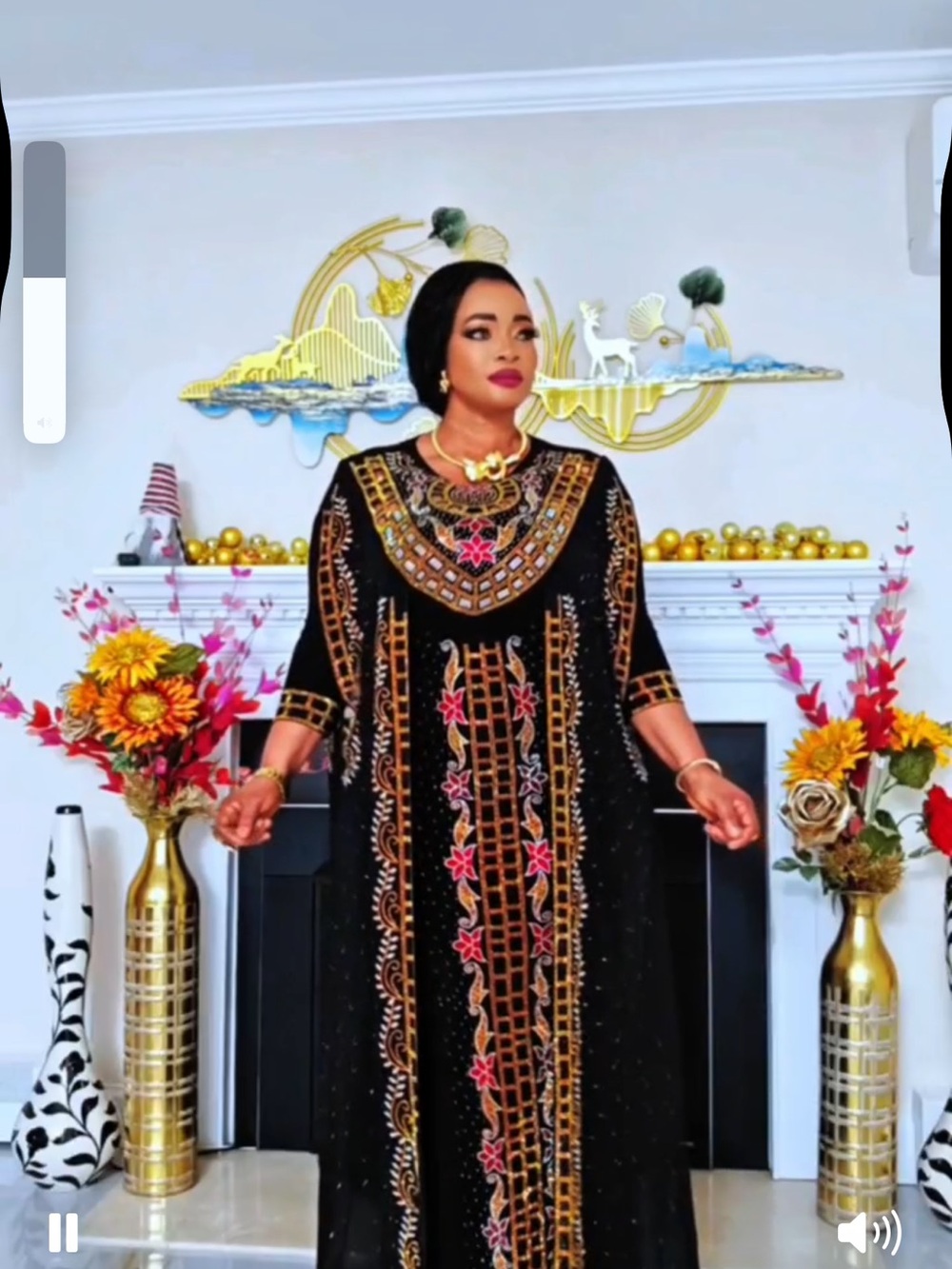 Trina Turk Black Maxi Dress with Gold & Pink Embroidery